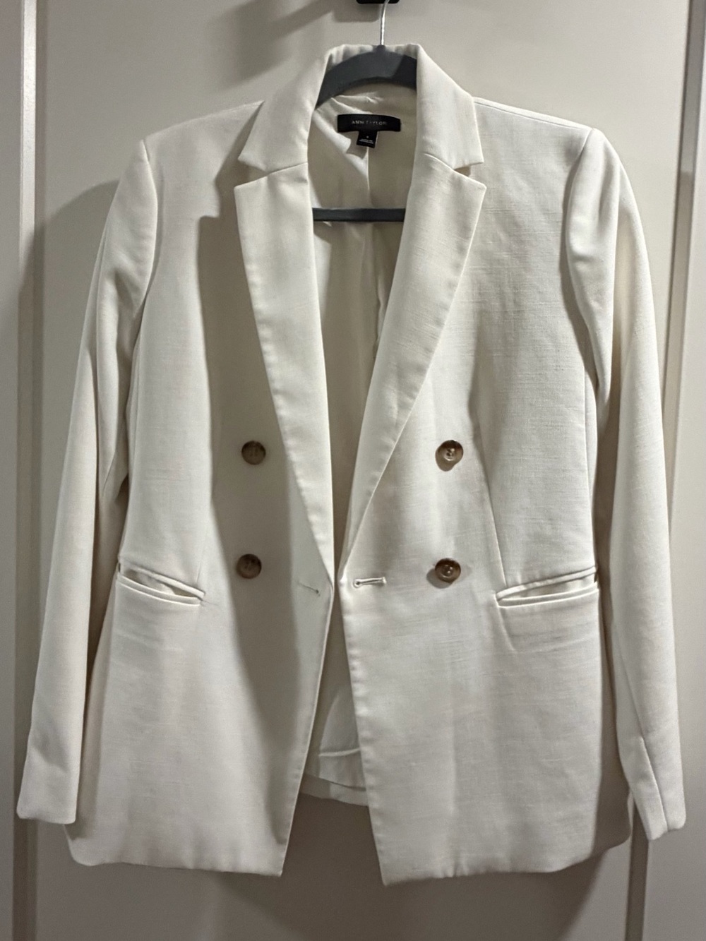 Ann Taylor Double-Breasted Cream Blazer